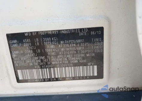 2014 Subaru Outback 2.5I Premium z USA, uszkodzony, nr VIN 4S4BRBCC8E3205129